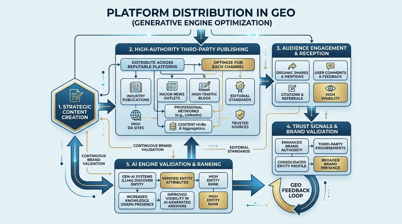 Visual flowchart illustrating Platform Distribution in GEO.