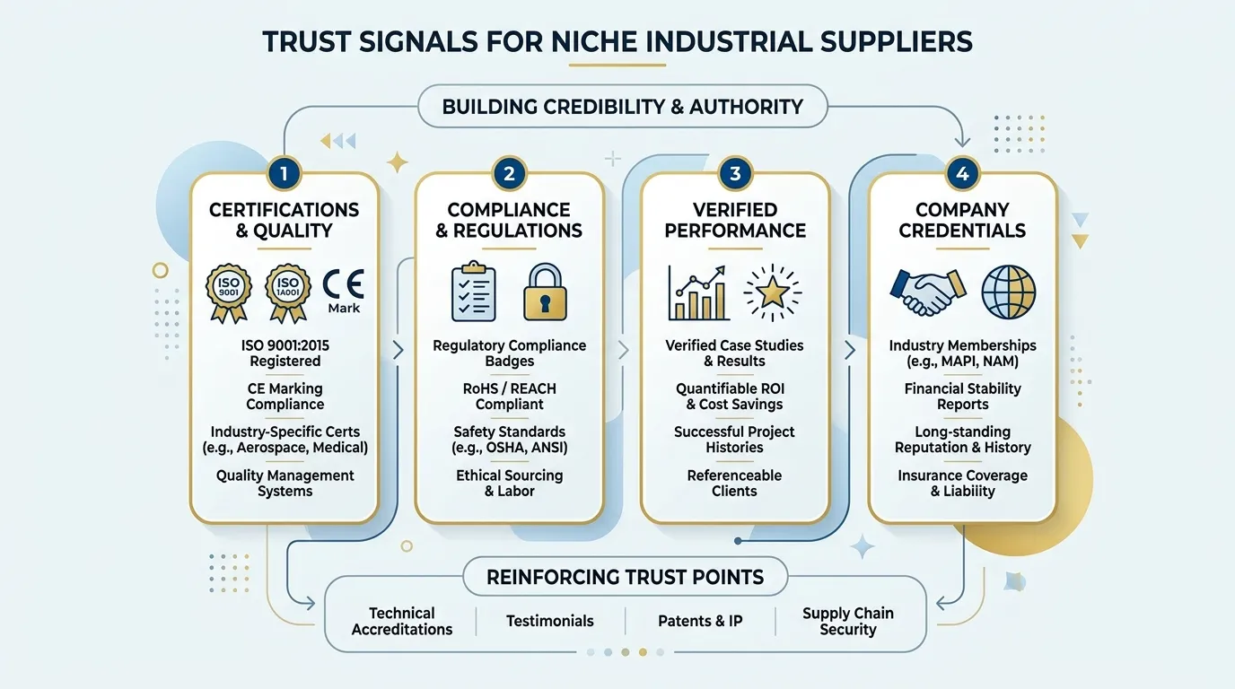 Diagram showing the trust signals required for niche industrial suppliers.