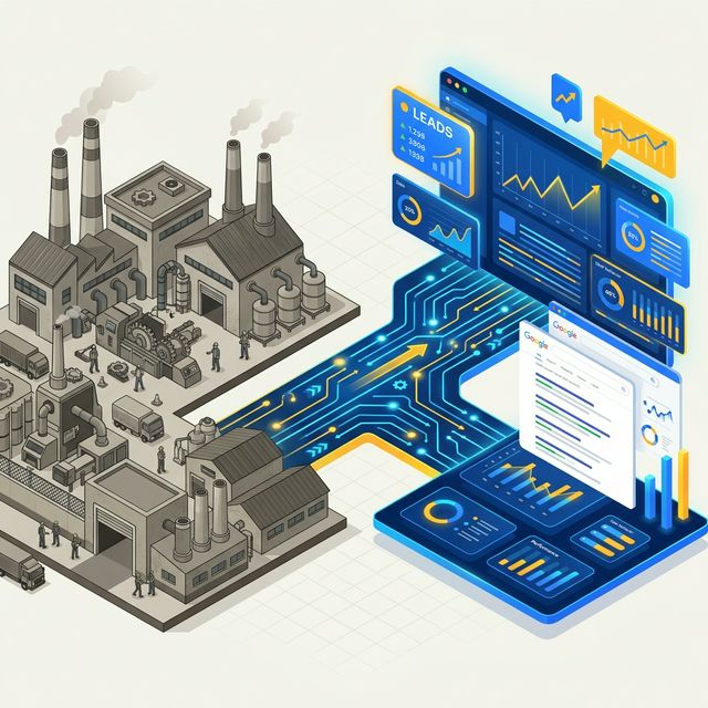 B2B Digital Factory illustration — lead generation system for Indian manufacturers